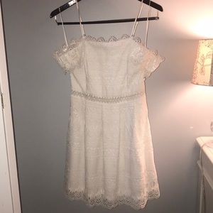 Francesca’s white lace off the shoulder dress